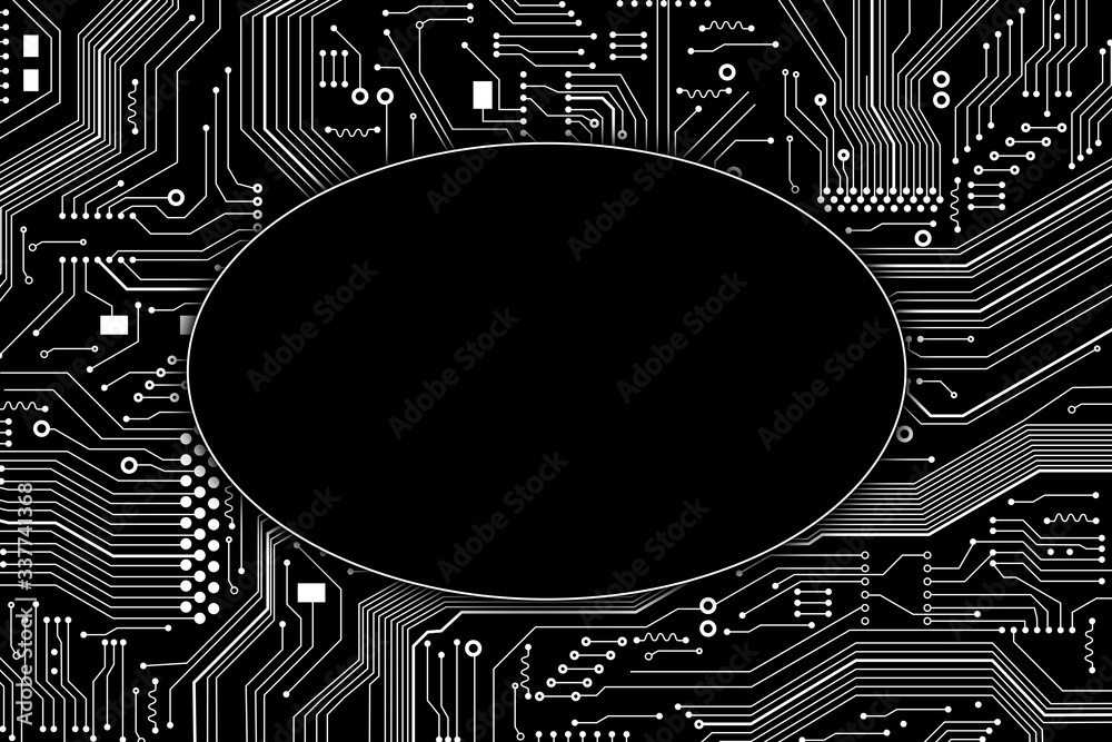 Fototapete illustration with blank space for your design over black and white microcircuit. high tech backgroun