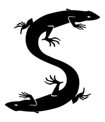 Silhouette of a lizard  as letter 