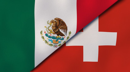 The flags of Mexico and Switzerland. News, reportage, business background. 3d illustration