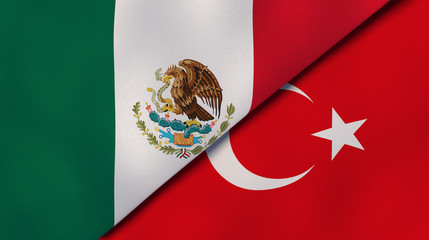 The flags of Mexico and Turkey. News, reportage, business background. 3d illustration