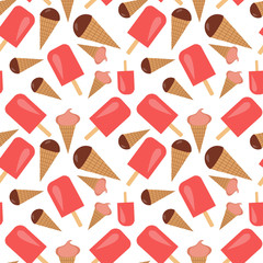 Seamless pattern with ice cream isolated on white. Design for birthday card, the children's menu, packaging, textiles, fabrics, wallpaper, wrapping, scrapbooking.
