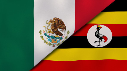 The flags of Mexico and Uganda. News, reportage, business background. 3d illustration