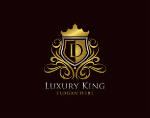 Luxury Shield D Letter Logo, Gold D Classic Protection Symbol.