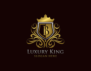Luxury Shield B Letter Logo, Gold B Classic Protection Symbol.