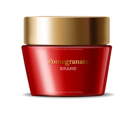 Pomegranate face cream realistic, red cosmetics, white background