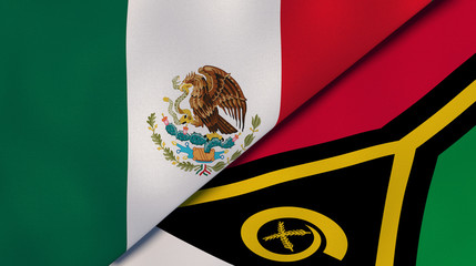 The flags of Mexico and Vanuatu. News, reportage, business background. 3d illustration