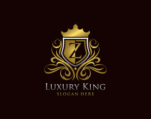 Luxury Shield Z Letter Logo, Gold Z Classic Protection Symbol.