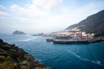 cliff in the atlantic ocean in Garachico, Tenerife aerial view