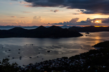 Fototapeta na wymiar Coron landscape and sunset from the top of Mount Tapyas in Philippines