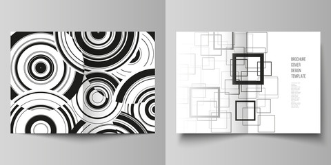 Vector layout of two A4 format modern cover mockups design templates for bifold brochure, flyer, booklet, report. Geometric abstract background in minimalistic flat style with dynamic composition.