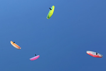 Paragliders flying wing in a blue sky	