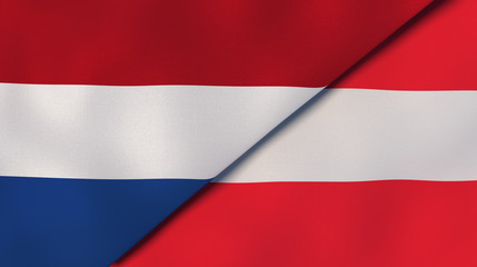 The flags of Netherlands and Austria. News, reportage, business background. 3d illustration
