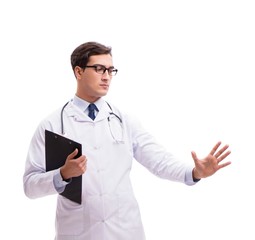 Fototapeta premium Young doctor isolated on white background