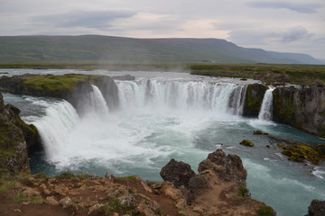 Waterfalls Godafoss, Iceland in the afternoon