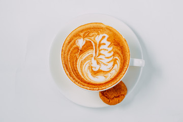 cup of cappuccino with a pattern, coffee on a white background