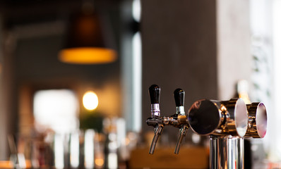 Fototapeta na wymiar Beer tap in restaurant, lager beer and craft beer