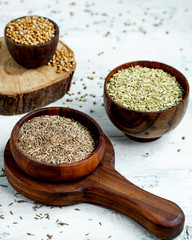 rice in wooden bowls on the table