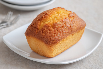 Butter cake loaf or pound cake on plate