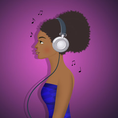Afro girl listen to music with headphones
