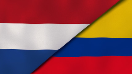 The flags of Netherlands and Colombia. News, reportage, business background. 3d illustration