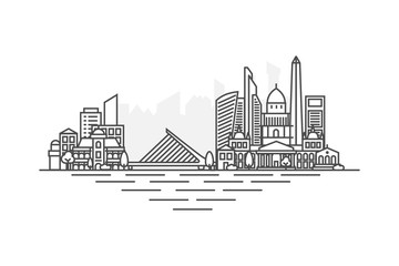 Buenos Aires, Argentina architecture line skyline illustration. Linear vector cityscape with famous landmarks, city sights, design icons. Landscape with editable strokes isolated on white background