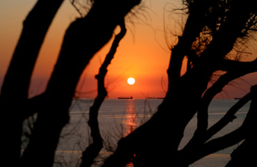 Beautiful photo of a bright sunset on the sea