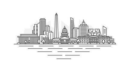 Washington, D.C., United States of America USA architecture line skyline illustration. Linear vector cityscape with famous landmarks, city sights, design icons. Landscape with editable strokes.