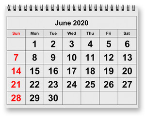 Monthly calendar - June 2020