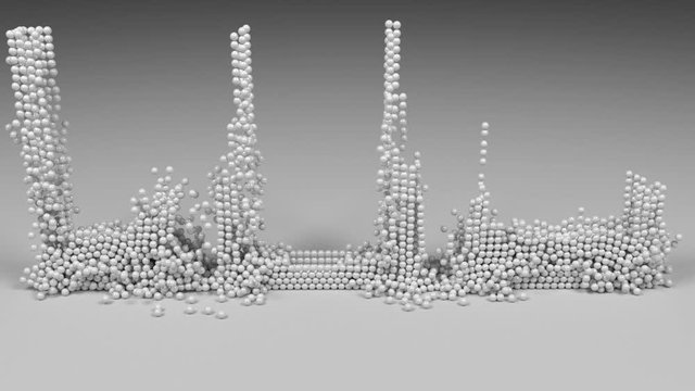 BUG - 3D Text. Mosaic of little spheres. A number of 4423 little spheres are accurately inserted into the mosaic. Fall down of little balls