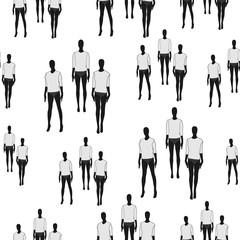 Female clothing mannequins. Black and white vector seamless pattern isolated on white.