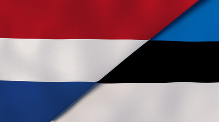 The flags of Netherlands and Estonia. News, reportage, business background. 3d illustration