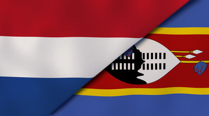 The flags of Netherlands and Eswatini. News, reportage, business background. 3d illustration