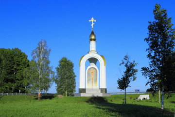 Orthodox chapel by the road in memory of Russian actor Mikhail Evdokimov