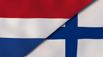 Obraz premium The flags of Netherlands and Finland. News, reportage, business background. 3d illustration