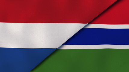 Fototapeta premium The flags of Netherlands and Gambia. News, reportage, business background. 3d illustration