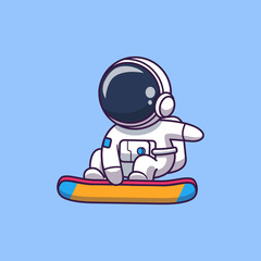 Astronaut Surfing On Moon Vector Icon Illustration. Spaceman Mascot Cartoon Character. Science Icon Concept Isolated. Flat Cartoon Style Suitable for Web Landing Page, Banner, Flyer, Sticker, Card