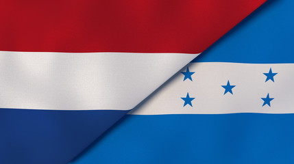 The flags of Netherlands and Honduras. News, reportage, business background. 3d illustration