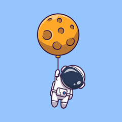 Astronaut Floating With Moon Vector Icon Illustration. Spaceman Mascot Cartoon Character. Science Icon Concept Isolated. Flat Cartoon Style Suitable for Web Landing Page, Banner, Flyer, Sticker, Card © catalyststuff