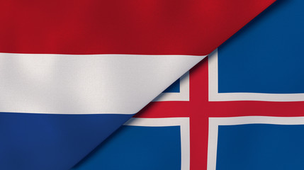 Fototapeta premium The flags of Netherlands and Iceland. News, reportage, business background. 3d illustration