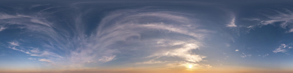 dark blue sky before sunset with beautiful awesome clouds. Seamless hdri panorama 360 degrees angle...