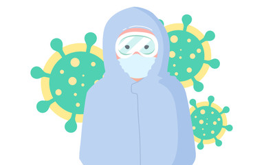 Naklejka premium The Doctor with PPE Suit and Mask fight with Covid 19/ Coronavirus
