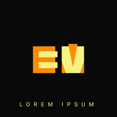 Modern creative shaped EV, VE, E, V logo. Initial Logo Designs Templete with Black Background. Vector Illustration