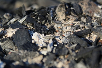 black coals and ashes from a street fire