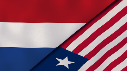 The flags of Netherlands and Liberia. News, reportage, business background. 3d illustration