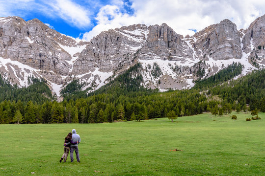 Men and women at the Prat de Cad&iacute; , (Catalonia, Spain, Natural Park of Cad&iacute;-Moixero)