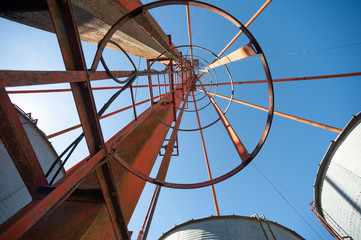 Large silo facility with pumps, conectors, chambers and stairs