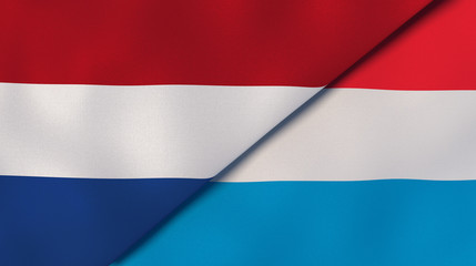 The flags of Netherlands and Luxembourg. News, reportage, business background. 3d illustration