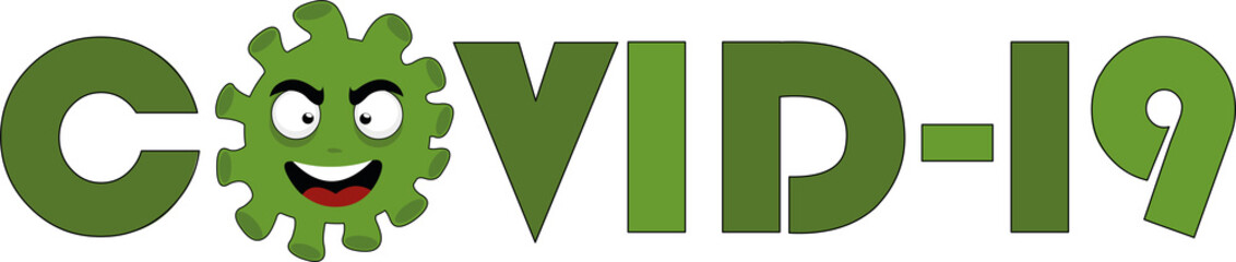 Vector illustration of the word covid-19 with a cartoon coronavirus in one of its letters