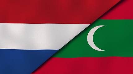 The flags of Netherlands and Maldives. News, reportage, business background. 3d illustration