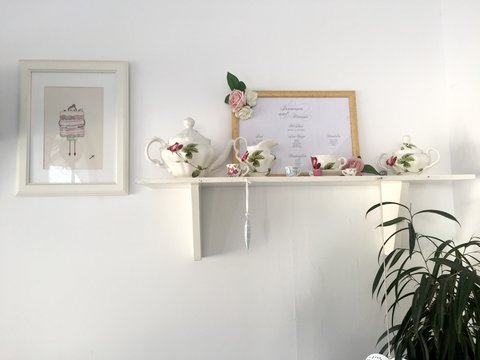 Vothonas, Santorini, Greece - 4th April 2018 : Pink and Cozy Interior in the cafe which is Alexandra's Cakes in Santorini Island